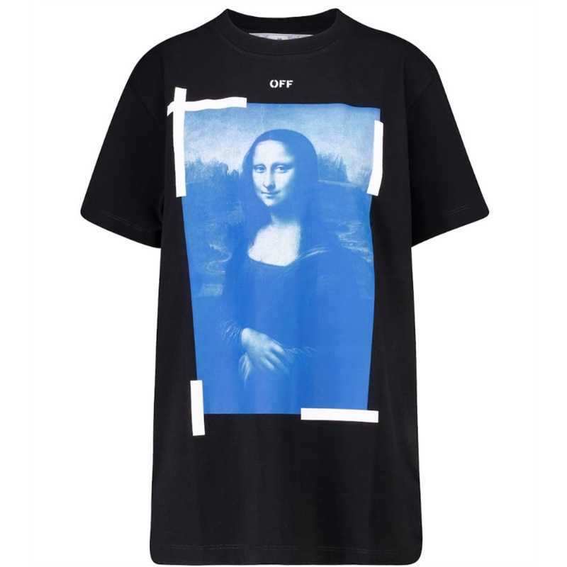 OFF-WHITE Áo Thun Cotton Ngắn Tay In Hình Mona Lisa Cá Tính Cho Nam Nữ