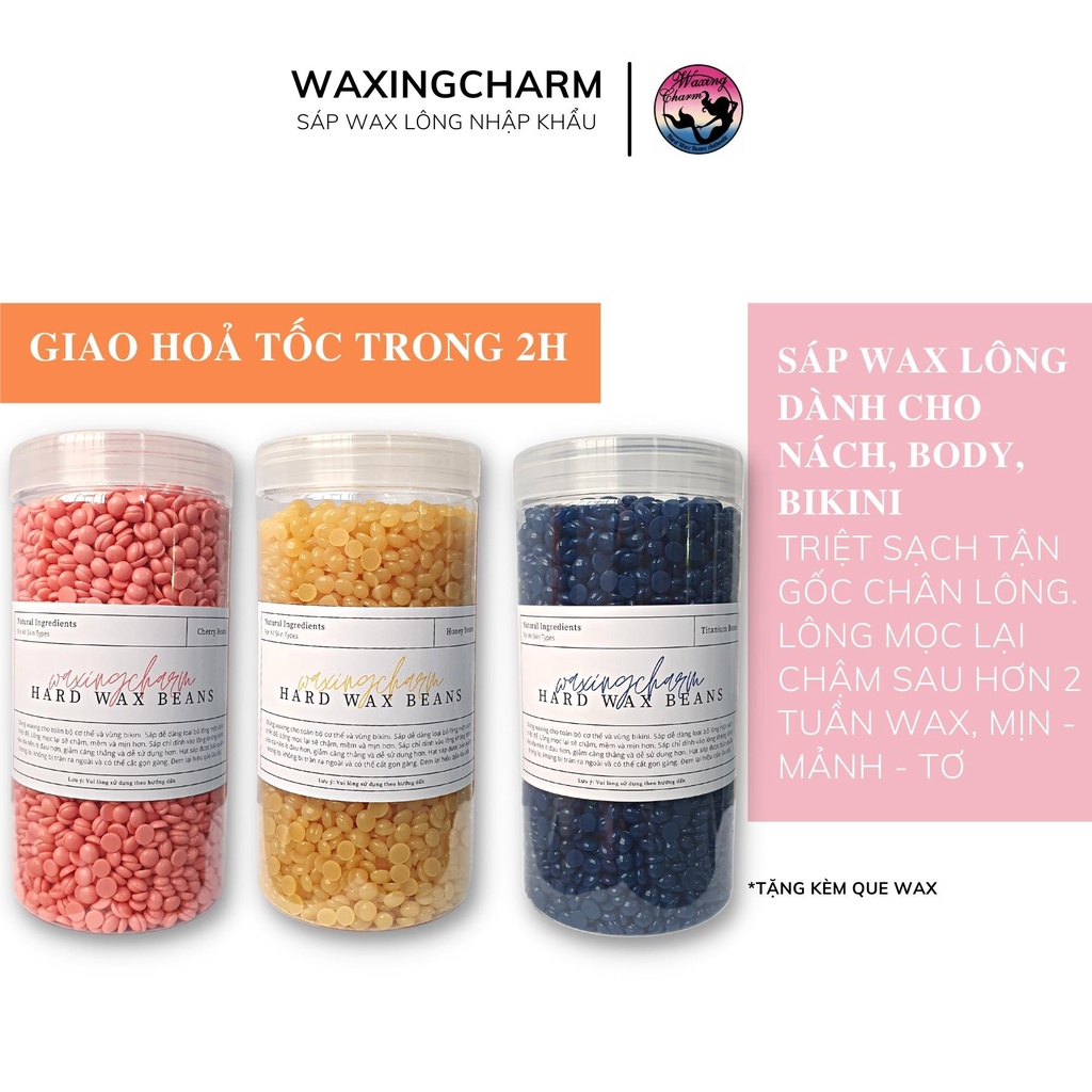 1KG Sáp Wax Lông Nóng Hard Wax Beans Waxingcharm Dành Cho Nách, Body, Bikini Tặng Que Wax