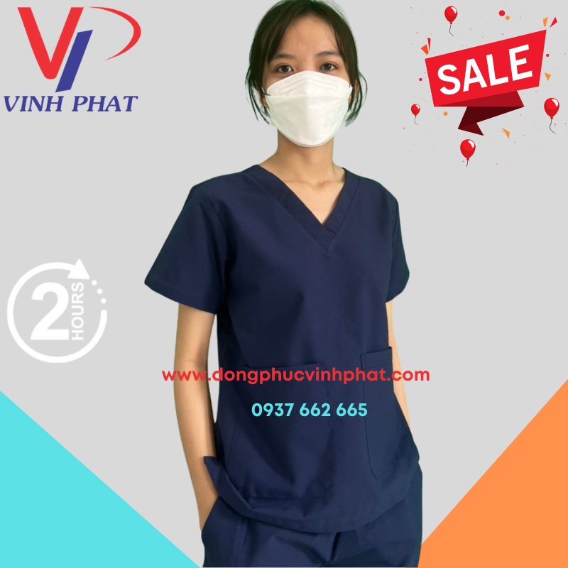 Bộ Scrubs NamNữ Màu Xanh Đen, Đồng Phục Spa Y Tá, Quần Áo Phẫu Thuật, Điều Dưỡng Chất Vải Cao Cấp Thoáng Mát - Hình thật