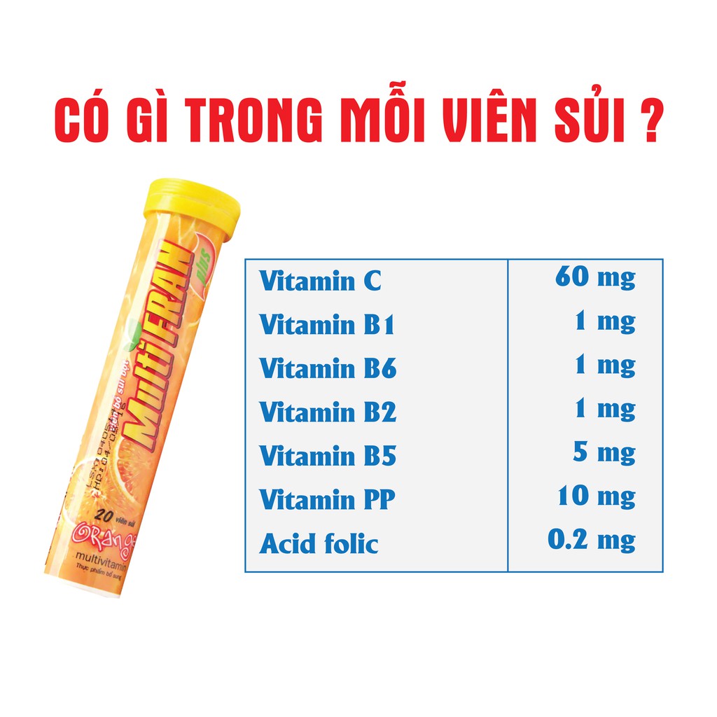 Viên sủi bổ sung vitamin C tăng cường sức đề kháng Multifran (20 viên)