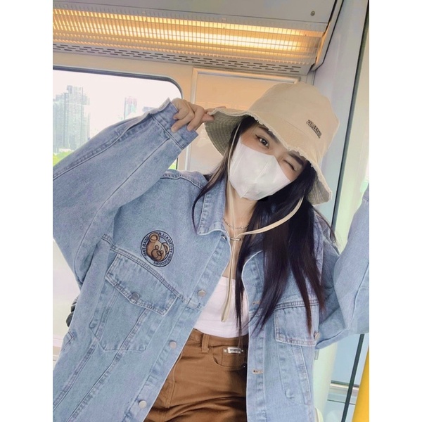 Áo Khoác Jeans Bò Thêu Gấu Dáng Thụng