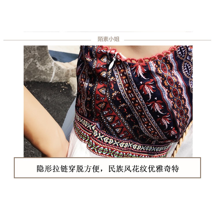 (HÀNG CÓ SẴN SL CÓ HẠN) Váy maxi đi biển họa tiết thổ cẩm 2 dây đan chéo | BigBuy360 - bigbuy360.vn