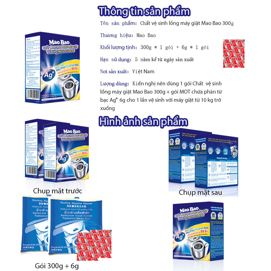 Combo 02 Hộp Bột Tẩy Vệ Sinh Lồng Máy Giặt Mao Bao - Tặng 1 Chai Nước Giặt Cao Cấp 86g