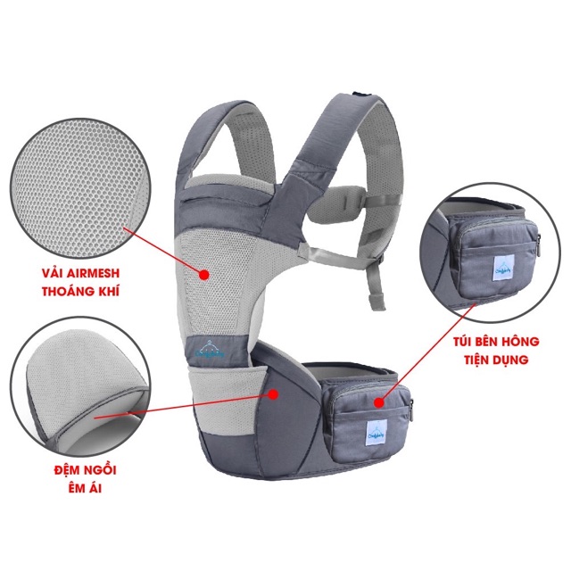 Địu em bé ngồi cao cấp siêu mềm 4 tư thế công nghệ Air Mesh thoáng khí - Comfybaby CF818 địu ngồi chữ M