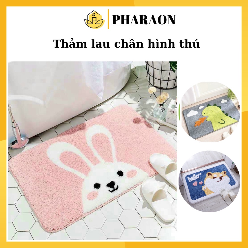 Thảm lau chân 3D hình thú, Thảm chùi chân lông cừu siêu xinh thấm hút nước tốt, mặt sau chống trơn trượt 40x60 - PHARAON