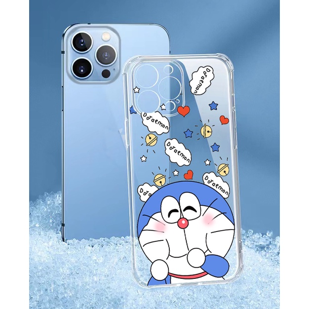 Ốp Điện Thoại Trong Suốt Dày Dặn Chống Sốc Hình Doraemon Kèm Dây Đeo