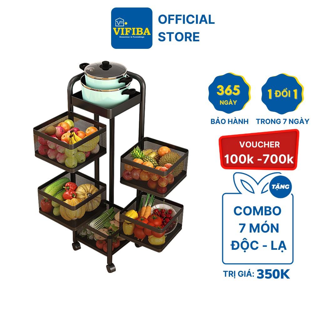 Kệ Xoay 360 Độ VIFIBA Đa Năng, Dạng Vuông, Thép Không Gỉ, Sơn Tĩnh Điện, Tủ Đựng Đồ Nhà Bếp Thông Minh
