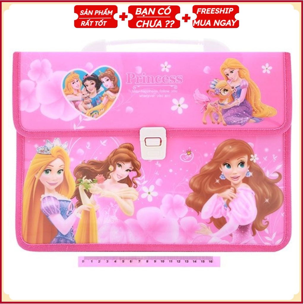 Cặp Xách Học Sinh Cho Bé - 2 Ngăn Họa Tiết Cute Đáng Yêu Tặng Thước Nhựa