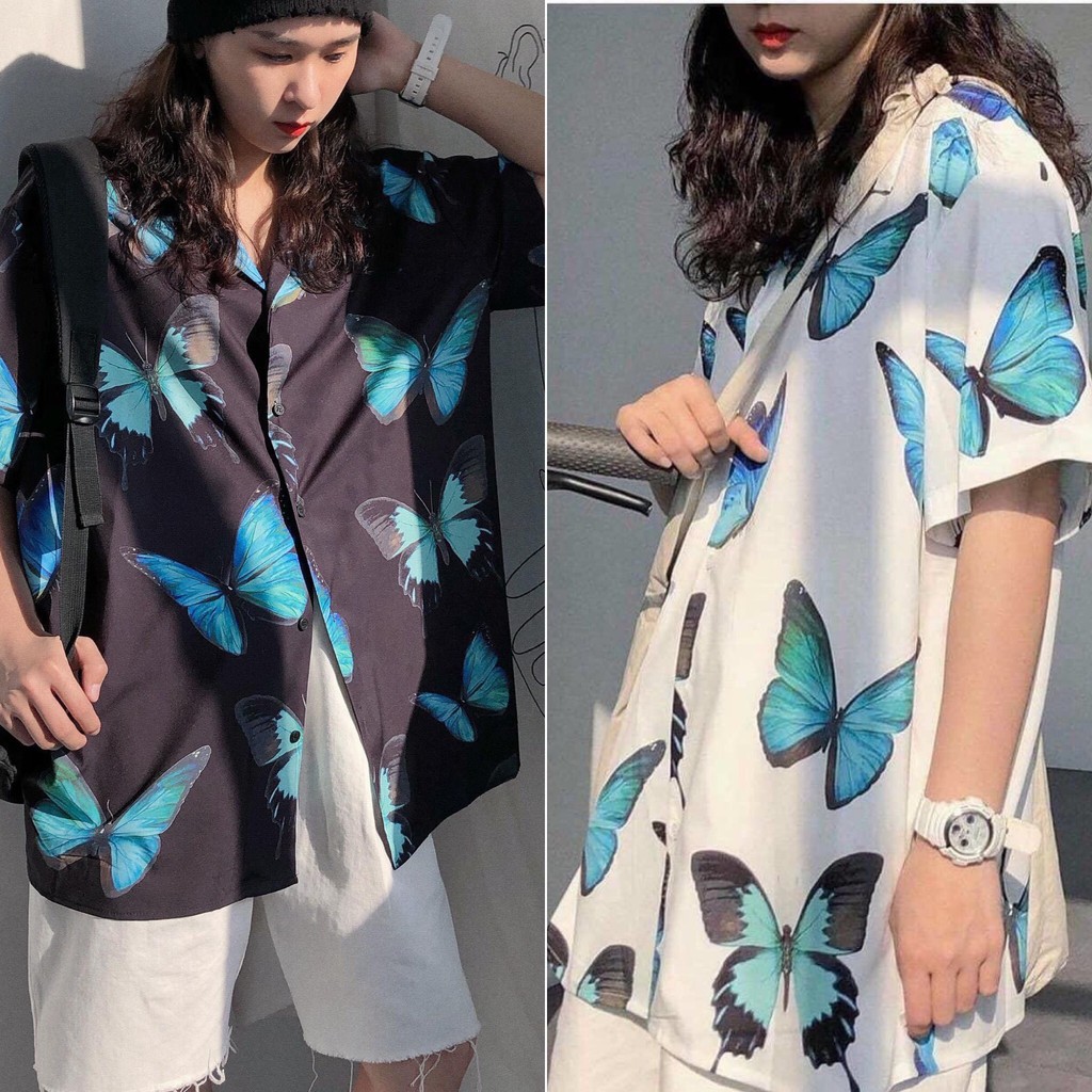 Áo Sơ Mi BƯỚM unisex dáng rộng chất vải lụa dầy cao cấp có size BC078