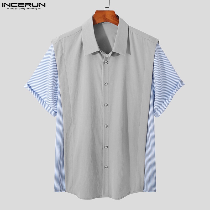 Áo sơ mi INCERUN ngắn tay giả hai lớp thời trang mùa hè dành cho nam