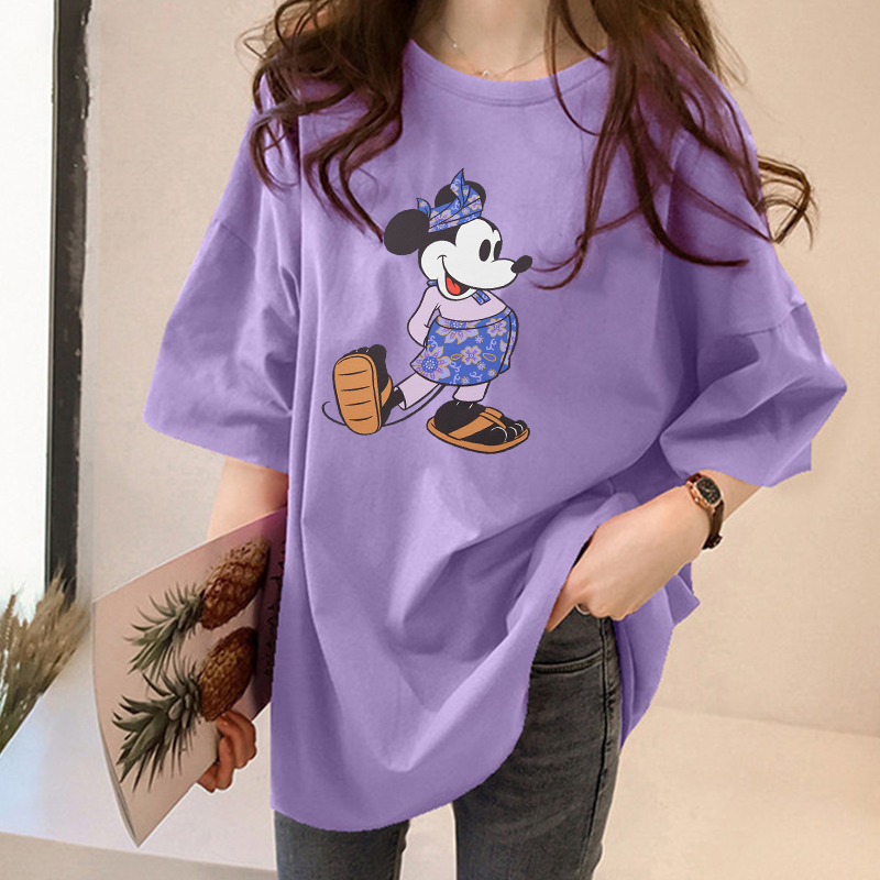 NRVP Áo thun tay ngắn cổ tròn in họa tiết hoạt hình thời trang dễ thương cho nữ