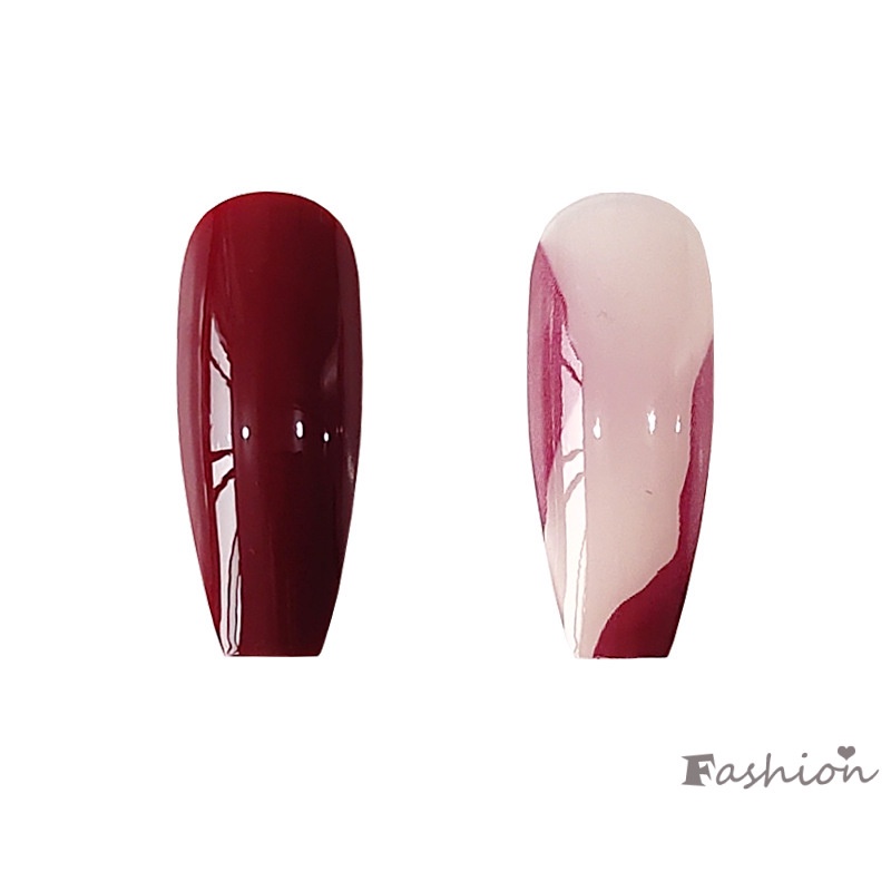 Set 24 Móng Tay Giả Màu Đỏ Rượu Vang Kèm 24 Móng Tay Giả