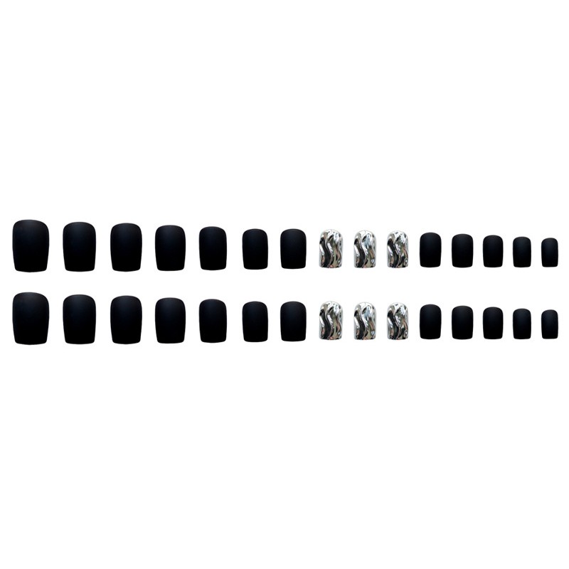 Bộ 24 móng tay giả Nail Nina trang trí nghệ thuật hoạ tiết đen bóng mã 150 【Tặng kèm dụng cụ lắp】