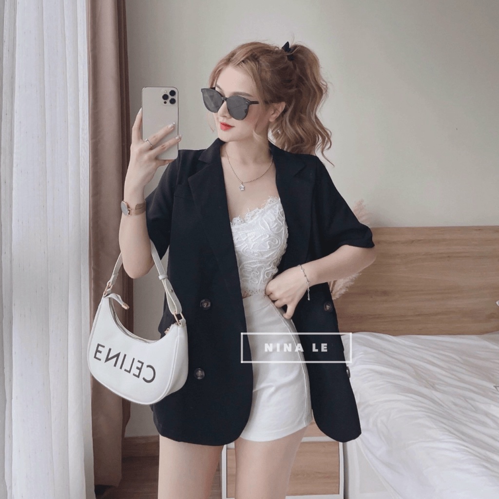 (Mẫu Mới) Sét Áo Khoác Vest Tay Ngắn Diện Đi Làm Đi Chơi Đều Sang Chảnh UP hhp