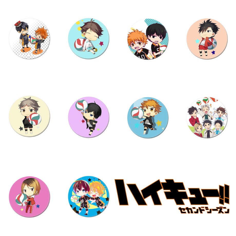 Combo 10 huy hiệu cài áo IN HÌNH Haikyuu!! Vua bóng chuyền anime chibi dễ thương tiện lợi m1