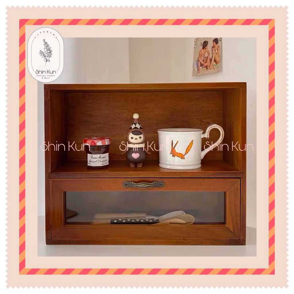 Tủ gỗ đựng Mỹ phẩm để bàn ngăn kéo gỗ phong cách Retro Hàn Quốc SS02