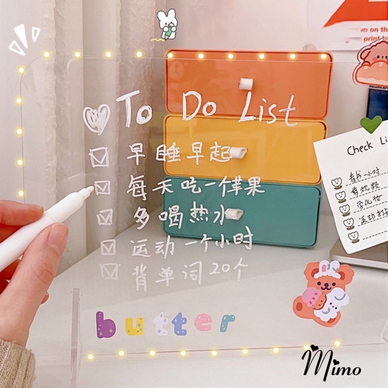 [SIZE LỚN+BÚT]Bảng ghi chú trong suốt kèm bút để bàn kích thước 19*20cm decor bàn học sáng tạo có thể tẩy xóa tiện lợi