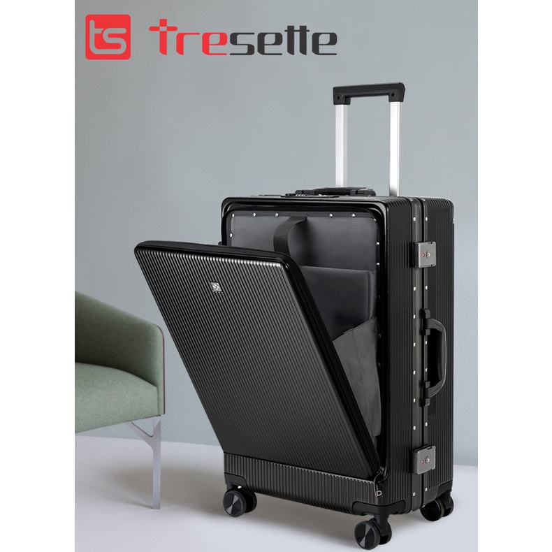 Vali khóa sập cao cấp nhập khẩu Hàn Quốc Tresette TSL-2029 size 20 Có Ngăn Đựng Latop Vân Dọc Sang Trọng Cổng