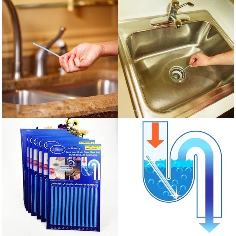 Que Chống Tắc Bồn Rửa Chén Bát, Rửa Mặt, Bồn Cầu SANI STICKS Vĩ 12Que - Loại Bỏ Cặn Bẩn, Thông Đường Ống Thoát Nước