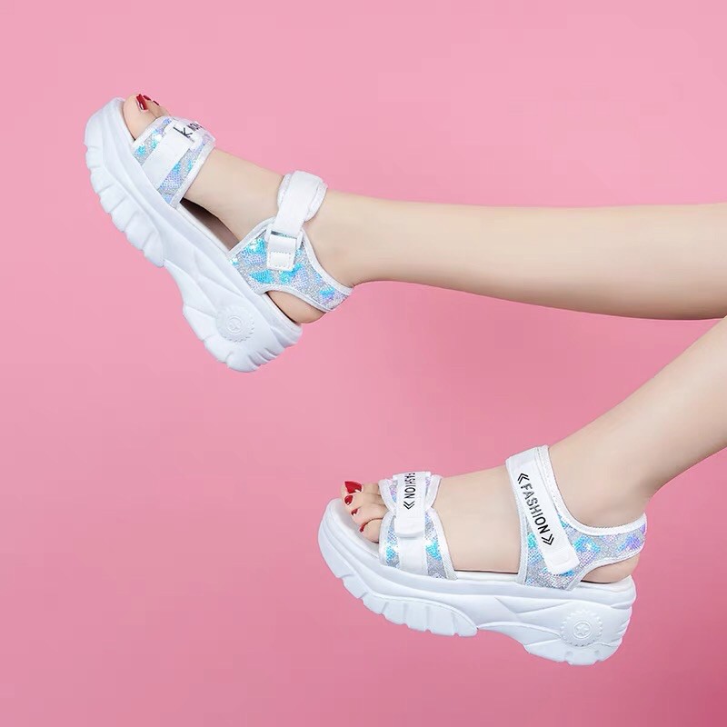 Sandal Nữ Độn đế Cao Cấp - Dép Quai Hậu Nữ 2 Quai Kim tuyến Fasion Siêu Hot