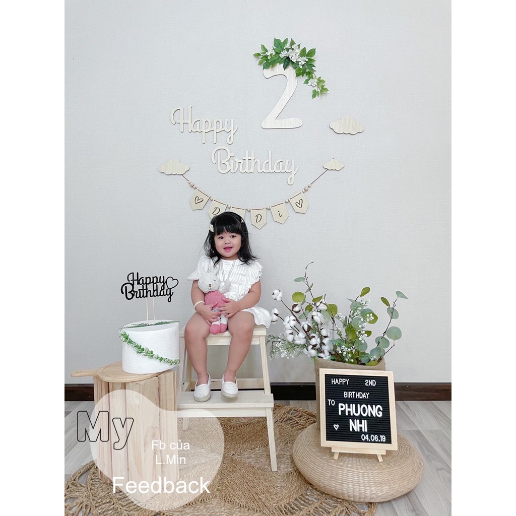 Chữ happy birthday gỗ trắng