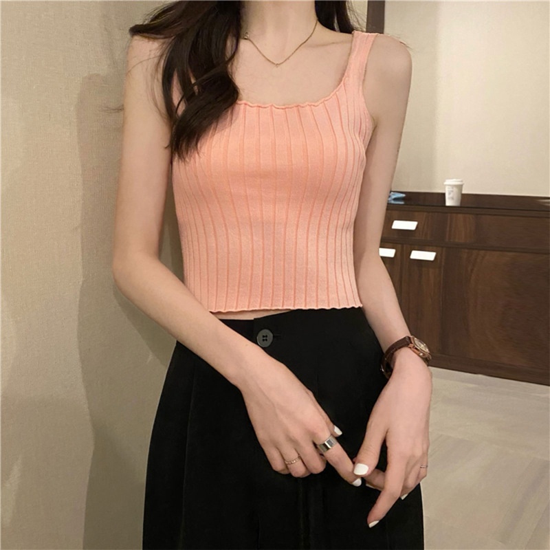Brroa Áo Croptop Dệt Kim Mỏng Màu Trơn Đơn Giản Phong Cách Hàn Quốc Cho Nữ
