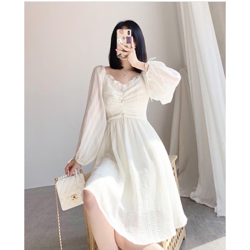 [linhnhu]váy trắng nhún eo