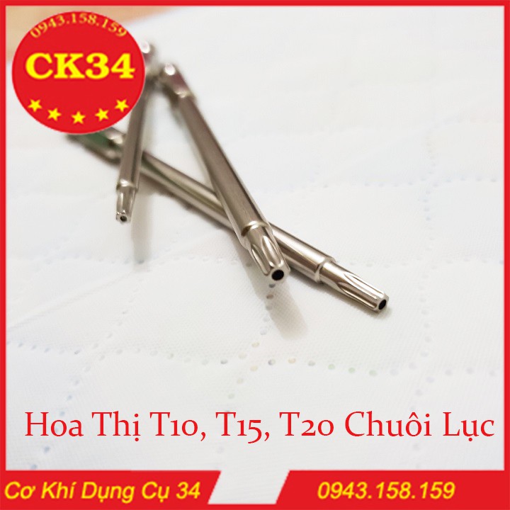 Mũi vít hoa thị có lỗ. Lục giác bông 3 pc cho khoan bắn vít T10, T15, T20 dài 100mm hãng BROPPE