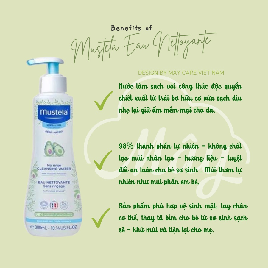 Nước làm sạch Mustela Micellaire vệ sinh mặt body thay tã cho bé từ sơ sinh