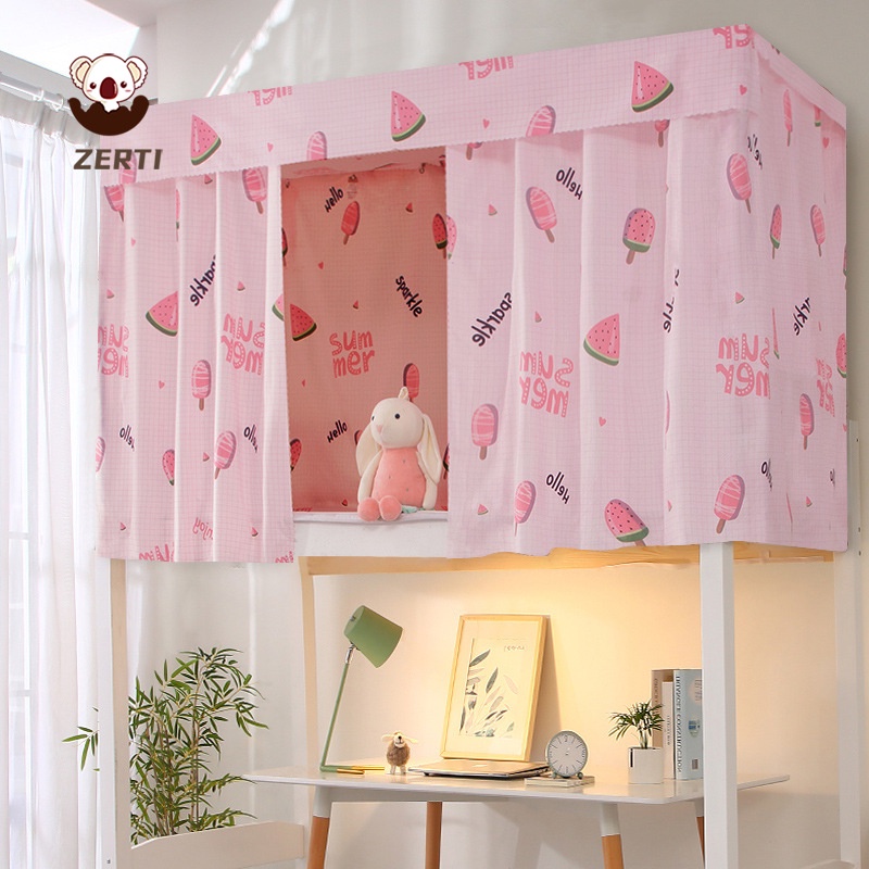 Rèm Vải Che Giường Ngủ Kí Túc Xá 4/4.5 inch Kèm Dây Buộc In Họa Tiết Dễ Thương