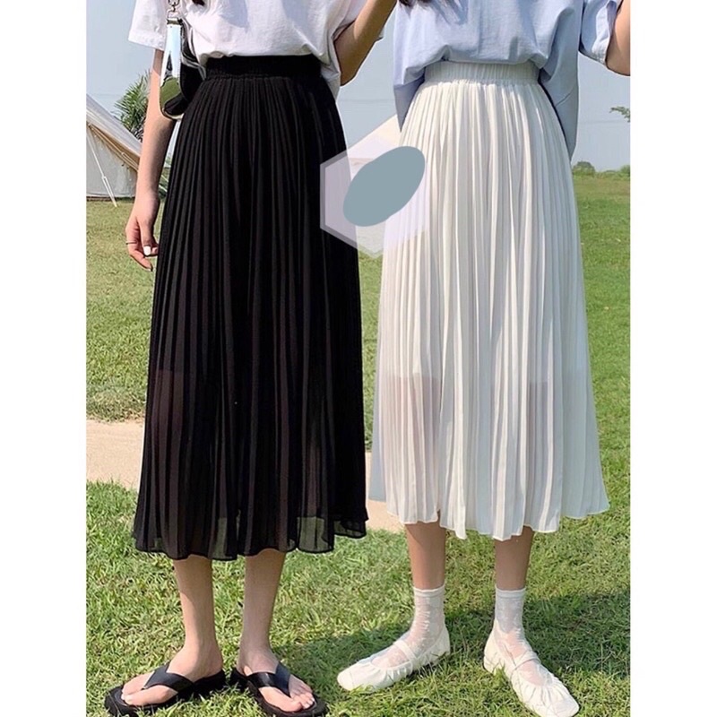 Chân váy voan dập ly dáng dài  2 màu trắng và đen. alohashop91