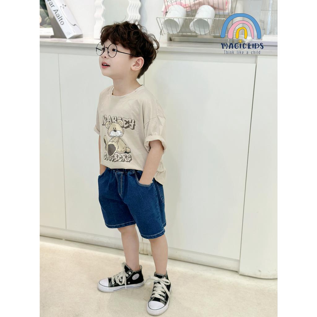 Quần short đùi jean cho bé trai Magickids cạp chun form rộng size đại 34kg Quần áo trẻ em đi học đi chơi QĐ23010