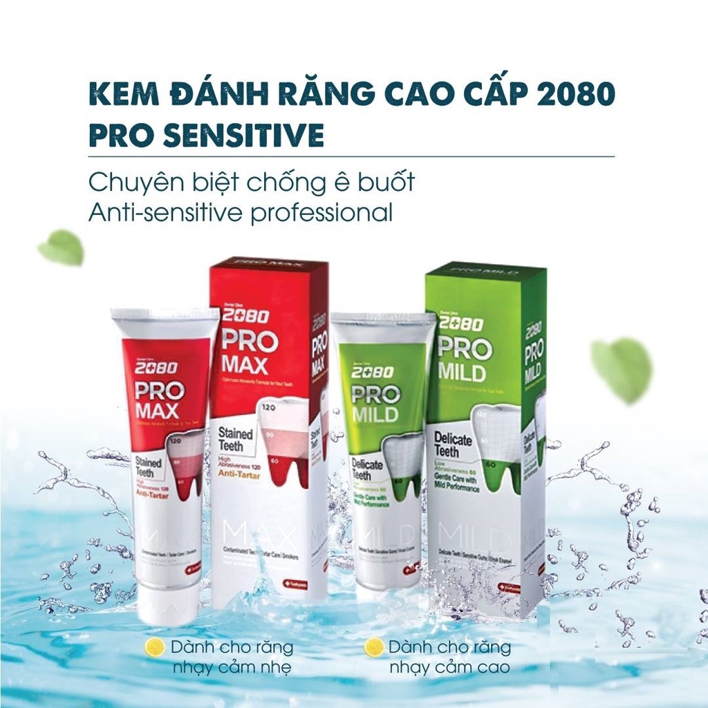 Kem đánh răng  2080 PRO MAX, MILD SENSITIVE cao cấp Hàn Quốc,  chống ê buốt cho răng nhạy cảm 125G - Trung Đông Pharmacy