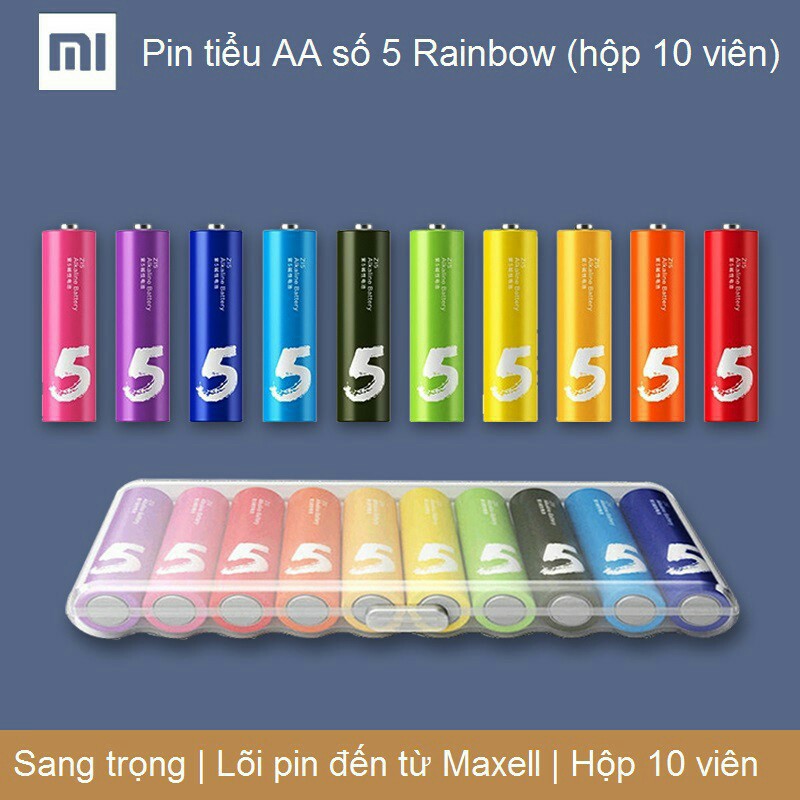 Pin tiểu Pin đũa cao cấp Alkaline chính hãng Xiaomi Rainbow AAA số 7, AA số 5 cho điều khiển, máy đo huyết áp....