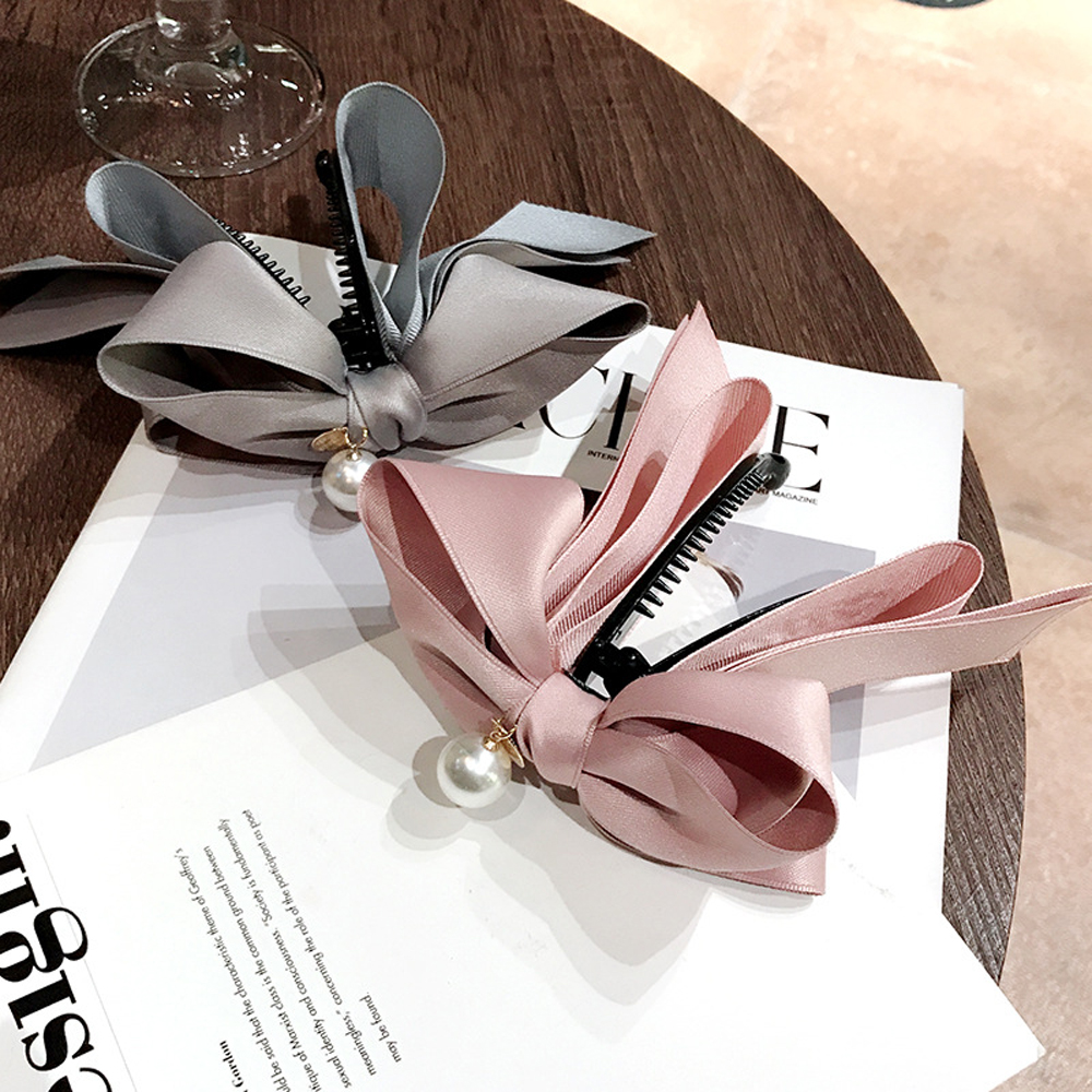 Kẹp Tóc Nơ Đính Ngọc Trai Giả Thời Trang Cho Nữ