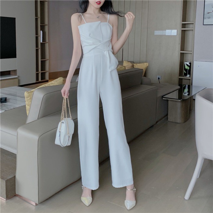 Jumpsuit 2 dây màu trắng quần dài ống rộng (Hàng oder chuẩn hình 100%) 090320