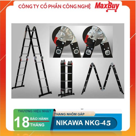 Thang nhôm, thang gấp Nikawa NKG-45, 5 bậc 4 đoạn, thang đa năng nhập khẩu Nhật Bản, bảo hành 18 tháng