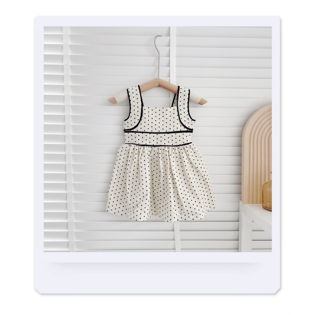 Váy chấm bi 2 dây bản to cho bé gái có chun lưng