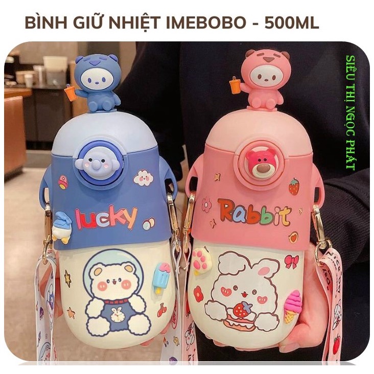 [CỰC XỊN XÒ] Bình Giữ Nhiệt hình Gấu IMEBOBO 500ml có dây đeo cho bé yêu