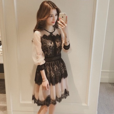 Đầm dáng xòe nữ tay dài midi Emilyshop