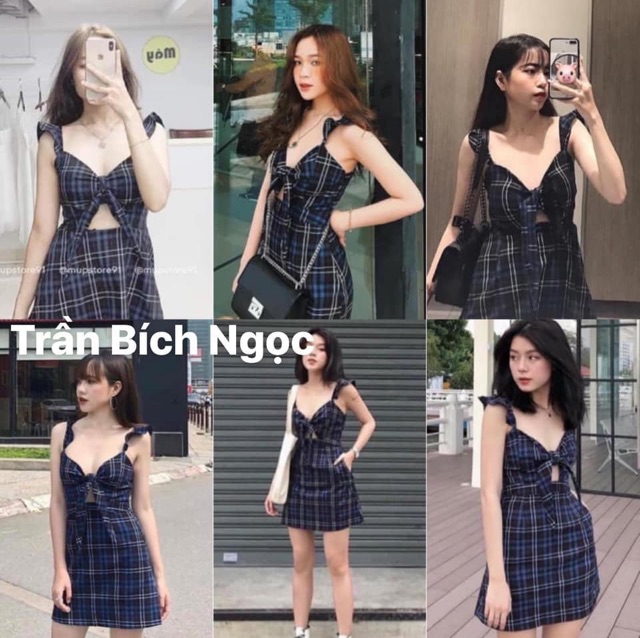 ĐẦM LUCIA DRESS - ĐẦM 2 DÂY CARO XANH - CARO ĐEN