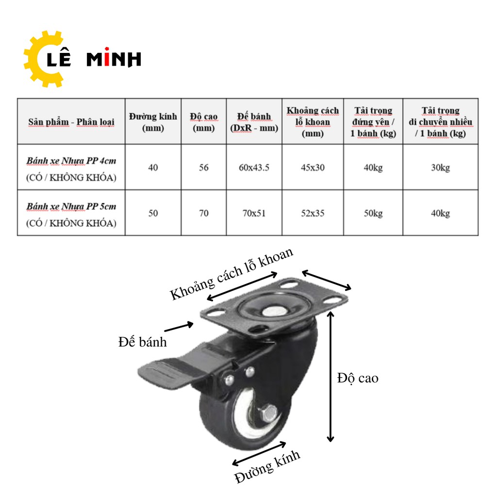 Bộ 4 Bánh Xe Đẩy Hàng Mini Loại Tốt - 4cm, 5cm - Có khóa Chống Trượt