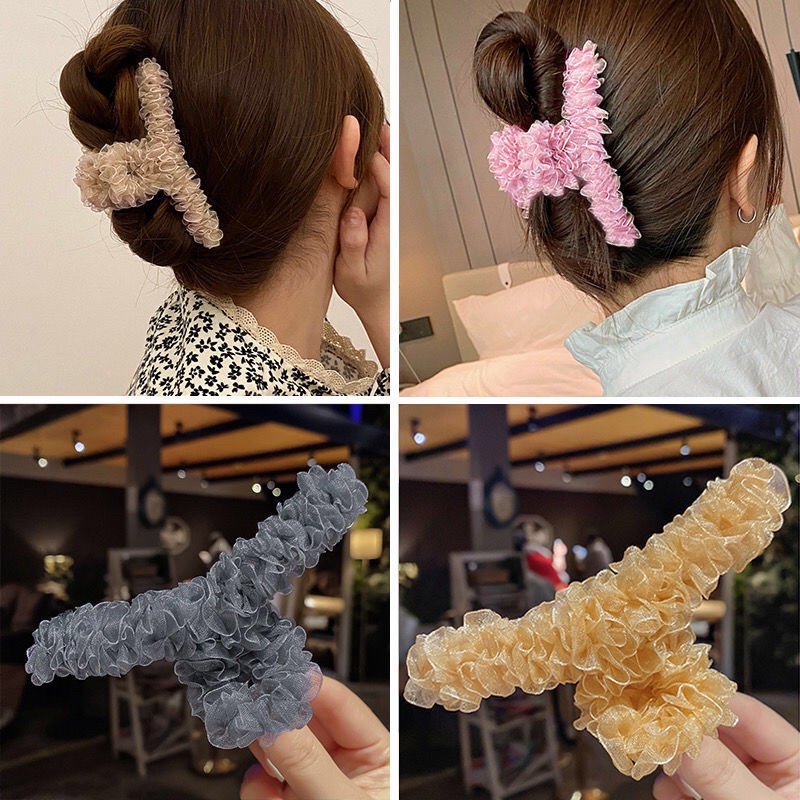 Kẹp tóc nếp gấp vải ren Hàn Quốc - tiểu thư, phụ kiện nhiều màu nữ tính