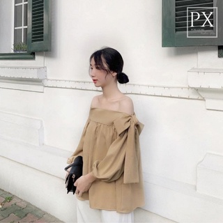 Áo Bẹt Vai Tay Dài Thắt Nơ Vai Baby