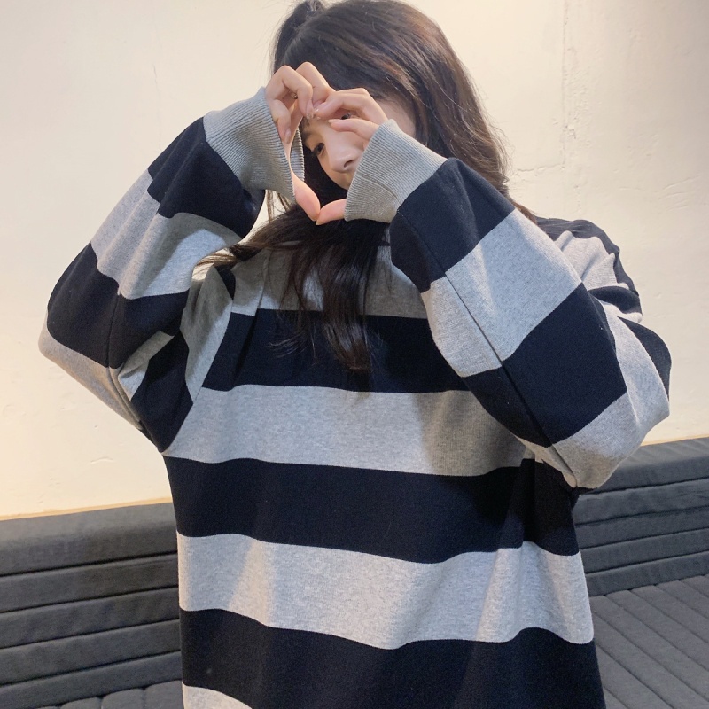 Áo sweater tay dài cổ tròn kẻ sọc thời trang retro cá tính
