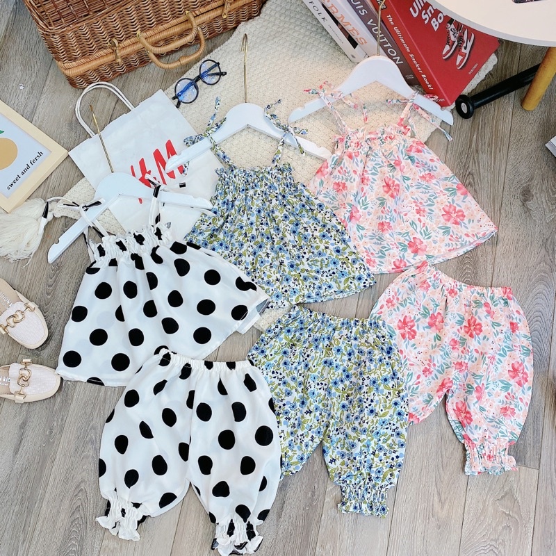 Bộ bé gái, Set đồ đi chơi cho bé gái, chất đũi, quần lửng, áo 2 dây từ  - Richkid123