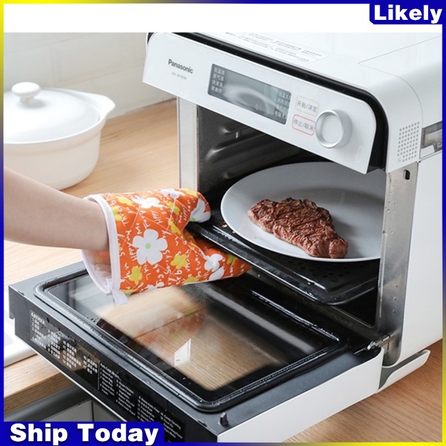 Set 2 găng tay cách nhiệt bằng polyester cotton dày dặn dùng cho lò vi sóng