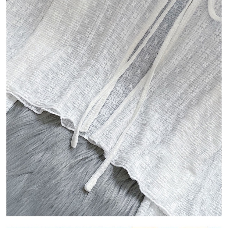 [Linin] Áo Khoác Cardigan Dệt Kim Mỏng Nhẹ Chống Nắng Cột Dây Màu Trắng
