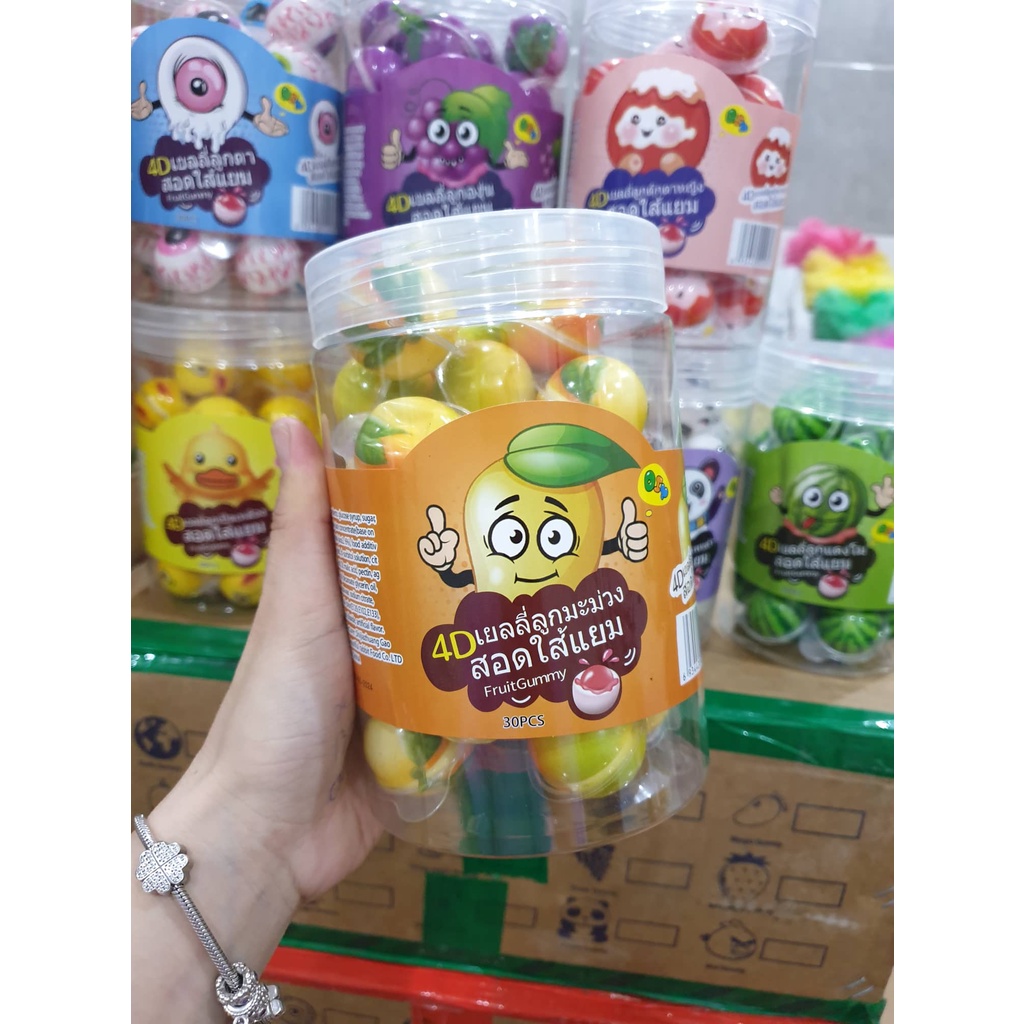 Kẹo dẻo 4D có nhân viên nhỏ 11g hình con mắt/trái banh/dưa hấu