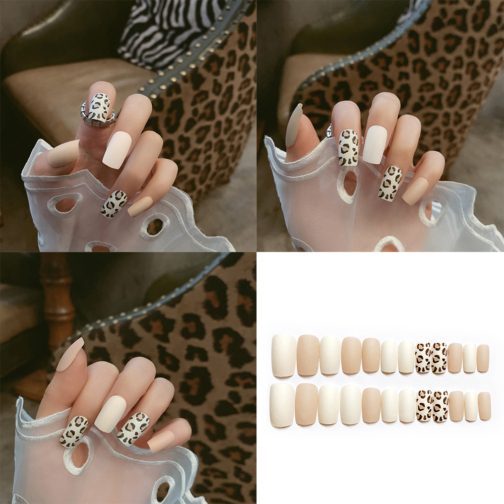 Set 24 móng tay giả họa tiết da báo thời trang